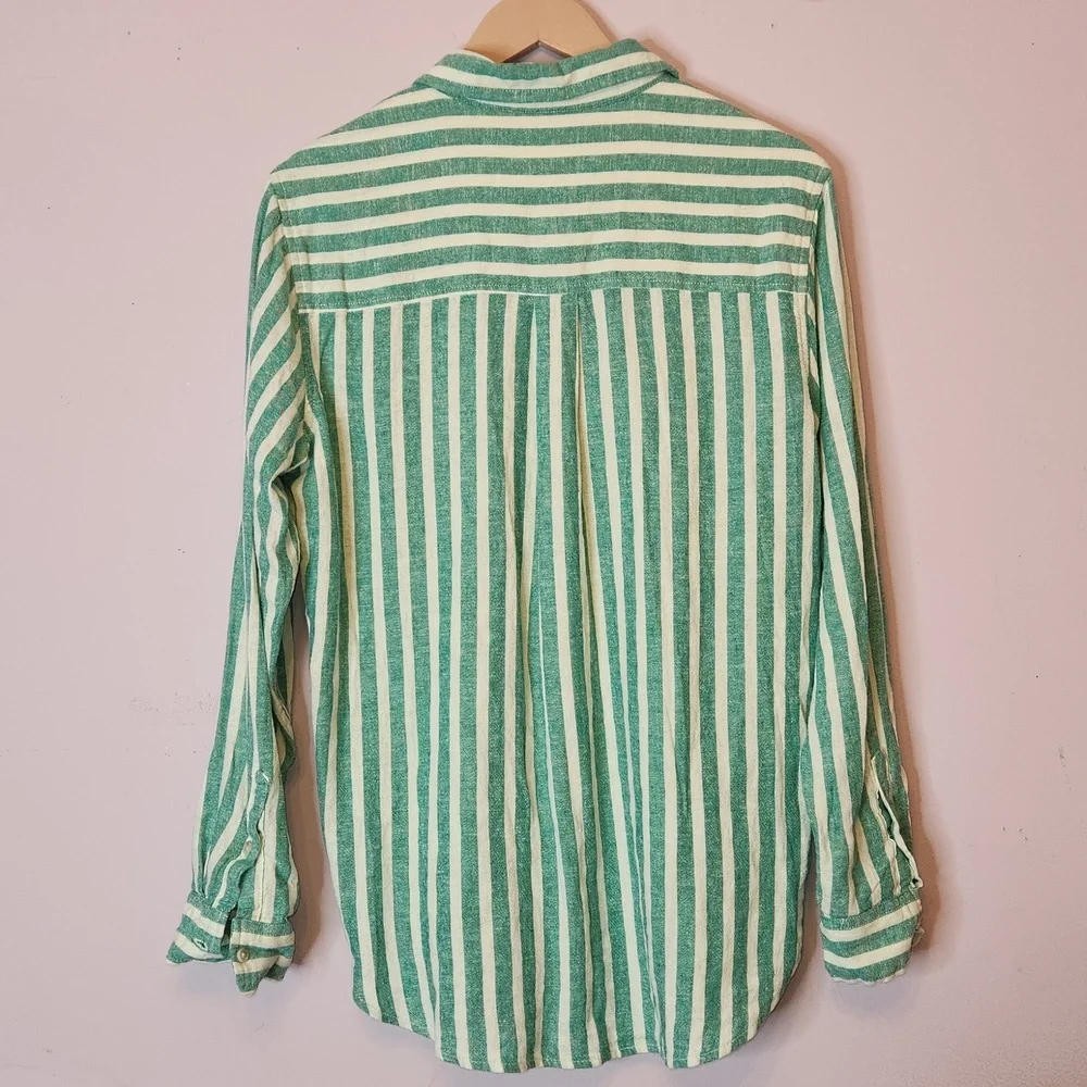 UNIVERSAL THREAD Linen Blend Women’s Green and White Striped Shirt, size S - Picture 2 of 12